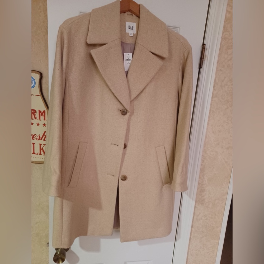 Brand New GAP Women's Classic Beige Wool Coat - Petite Small